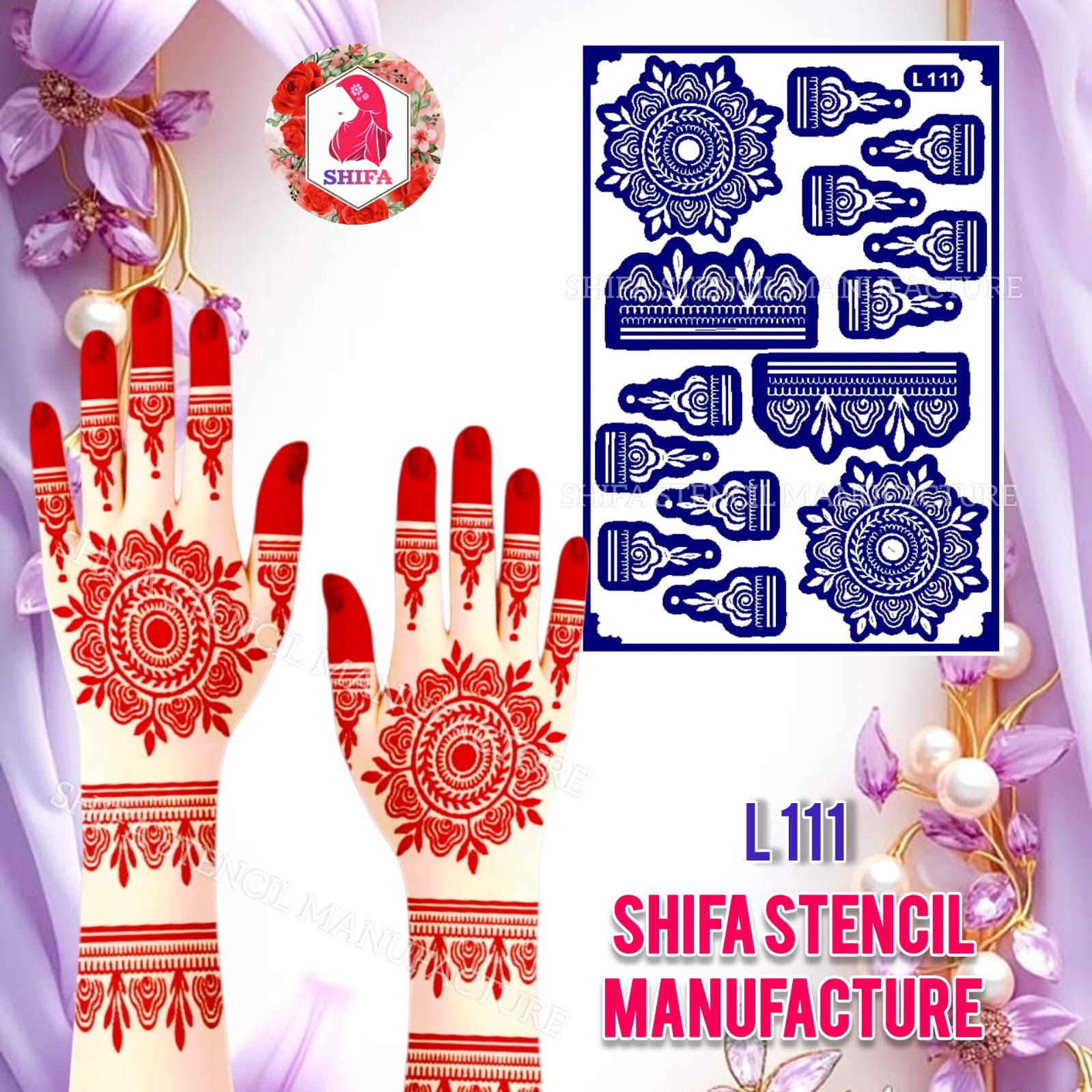 L111 – Classic Mandala Grace Sticker Overview Henna Stencil - Shifa Stencil